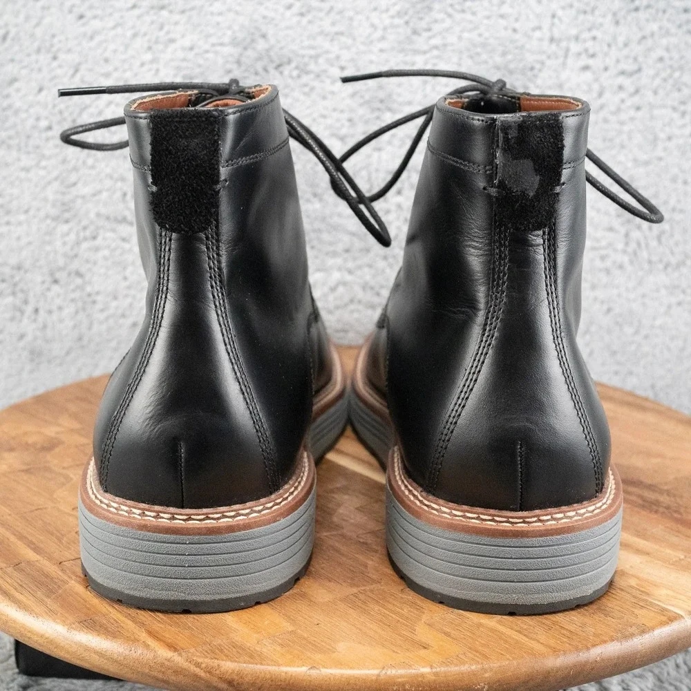 Johnston & Murphy Upton Lug Plain Toe Mens 11.5M Black Oiled Grain Leather Boots